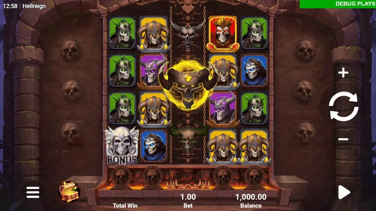 Tampilan visual slot Hellreign Scatter Magnet dengan tema dunia bawah yang gelap